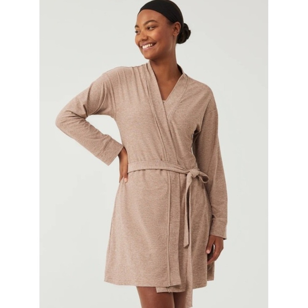 Outdoor Voices CloudKnit Robe Heathered Tan XS/S Long Sleeve Wrap Belted